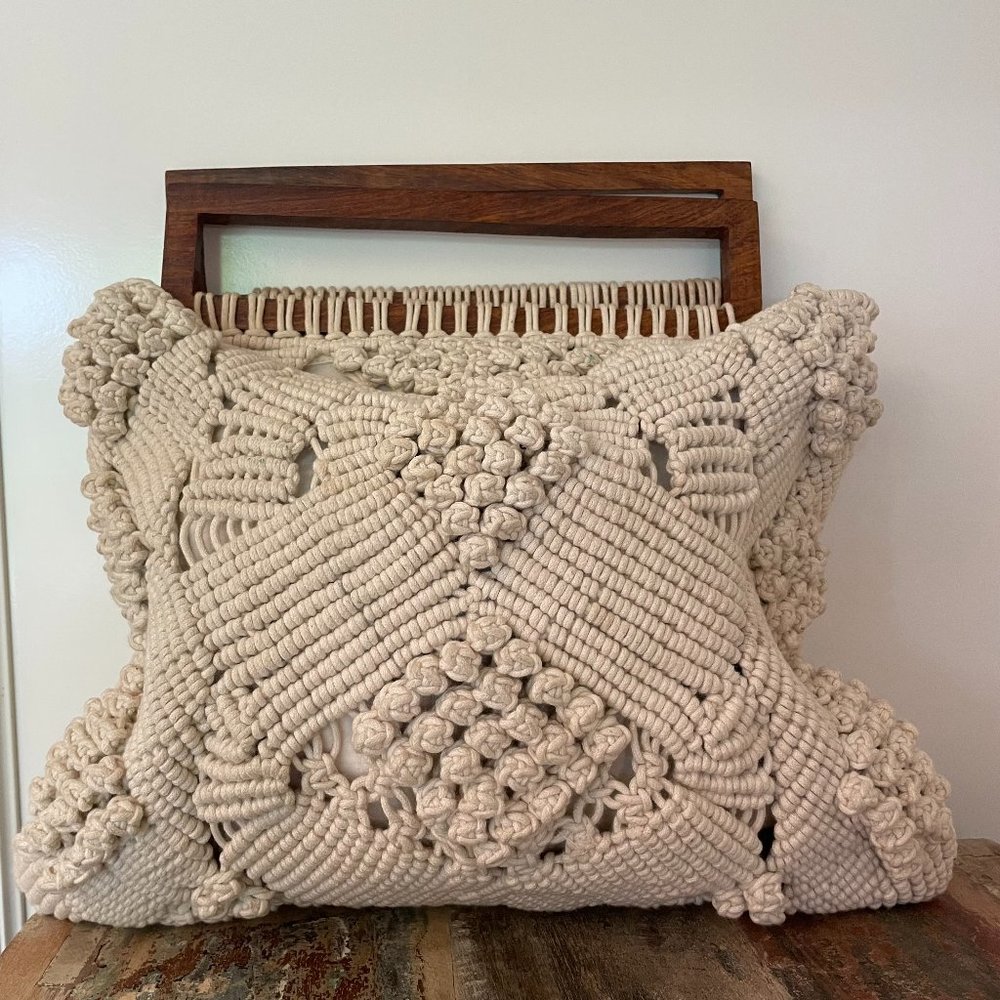 Cleobella Handwoven Macrame Tote & Clutch Bag With Wood Handle